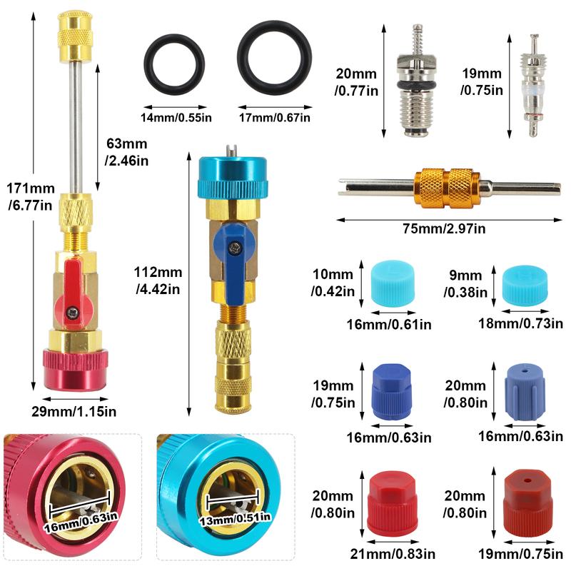 URMECCH R134A Valve Core Tool Kit for Refrigerant Air Conditioner System, High Low Pressure Valve Core Quick Remover Installer,