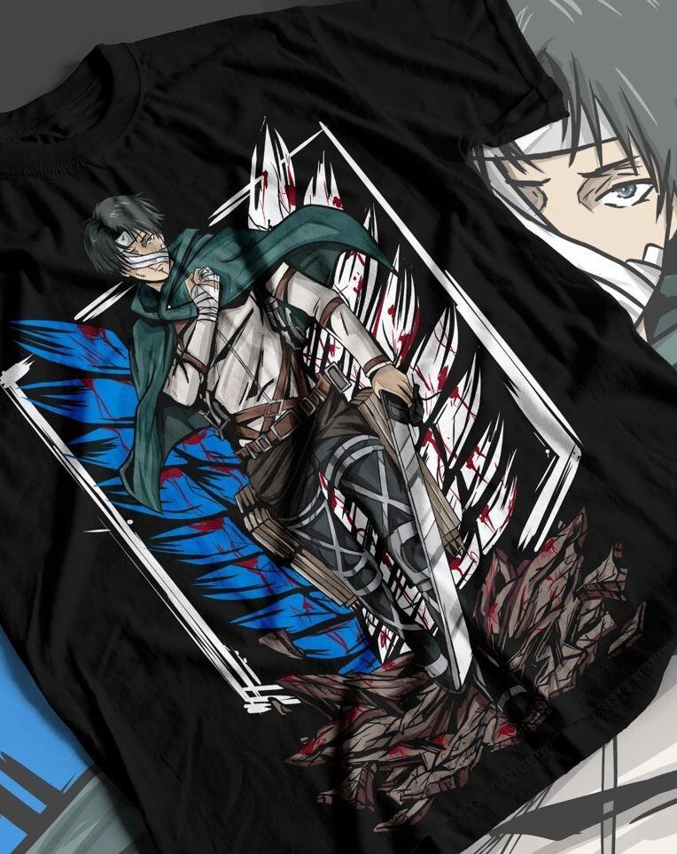

Levi Shirt AOT T-Shirt Attack On Titan Tshirt Eren Mikasa Erwin Hange Anime Tee 2XL