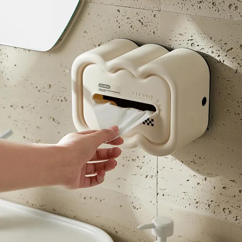 Storage Holder Household Supplies1 Set Tissue Storage Box Spring Design Large Capacity Press Separation Wall Mounted Tissue