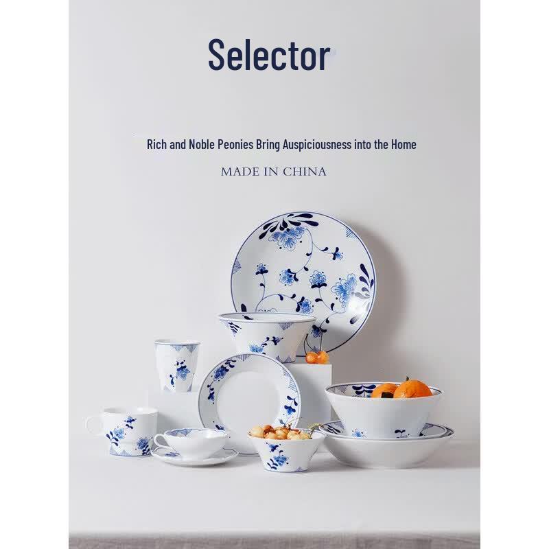 Zexuejia Peony Series Underglaze Ceramic Hand-Painted Tableware Set