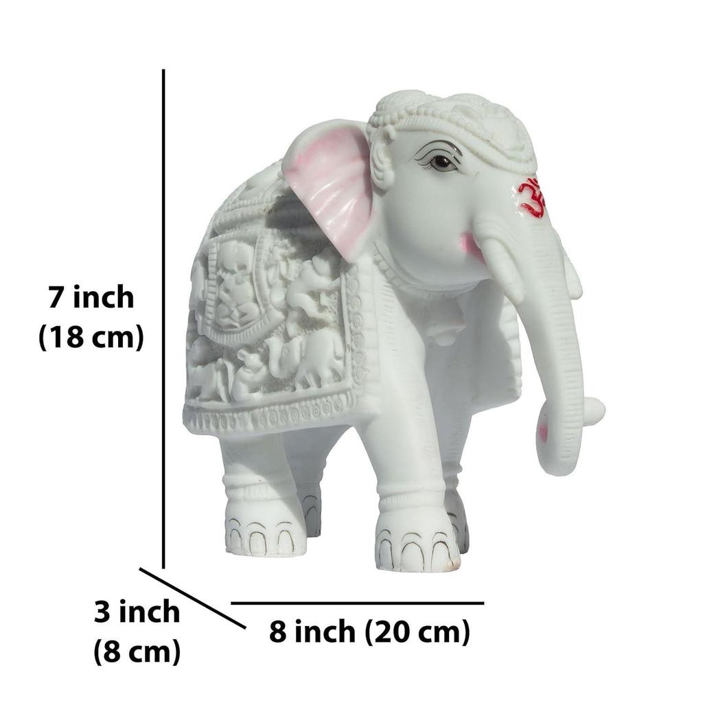 Weißer Elefantenstatue Rüssel unten Hathi Figur Große Größe 7 Zoll Elefant Marmorharz Dekorative Schaufigur