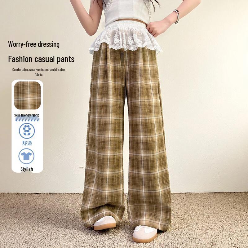 Girls  Summer Plaid Wide-Leg Pants 170