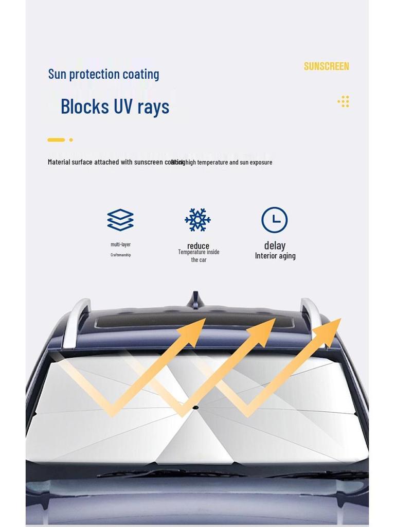 Zatahovací sluneční clona na čelní sklo blokující UV záření, deštník do auta