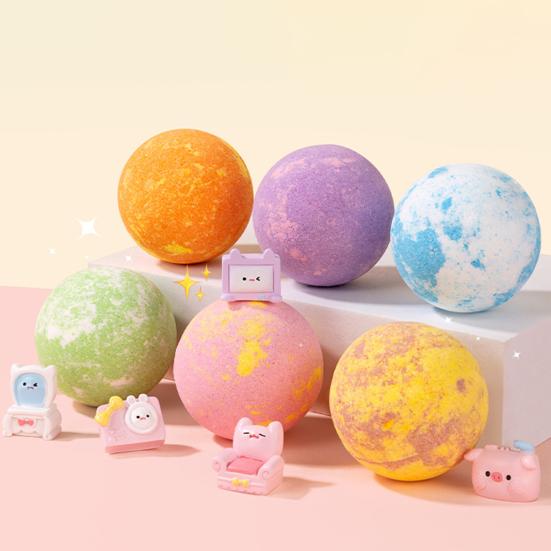 Bath Salt Ball with Surprise Toy Inside Fruity Floral Plants Extract Handmade Natural Sea Salt Ball Bubble Bath Ball Women Men SPA Bath Gift