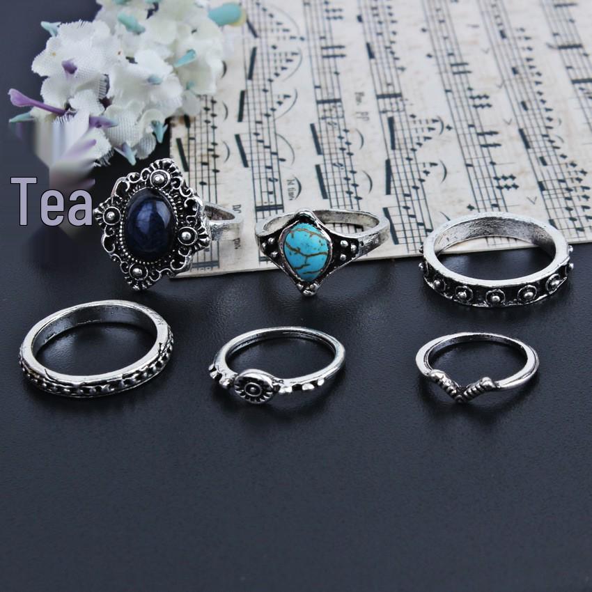 Retro Floral Carved Multi-Piece Stacking Ring Set
