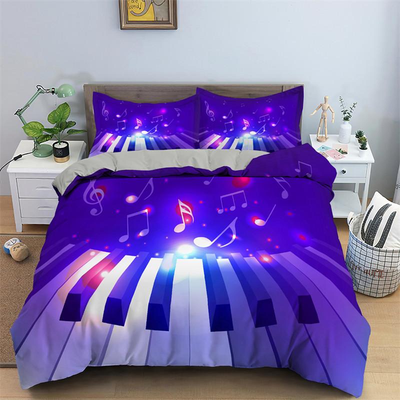 Music Theme Duvet Cover Microfiber Musical Symbols Comforter Cover Violin Piano Pattern Bedding Set Twin King Single Queen Size