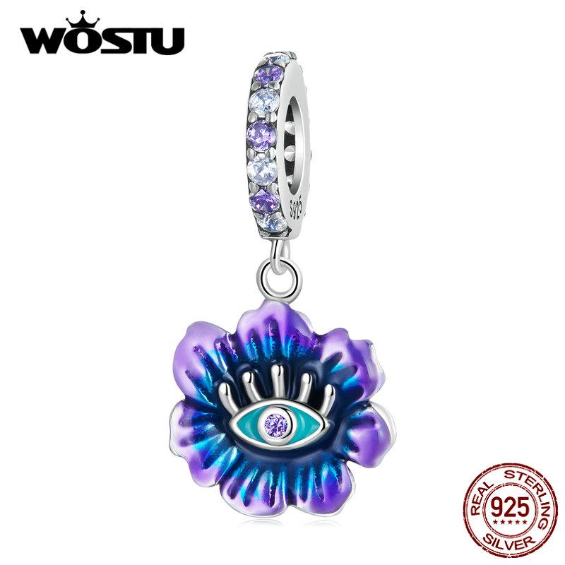 WOSTU 925 Sterling Silver Devil Flower Hanging Charm Grotesque Bee & Fish Hanging Bead Fit DIY Making Women Bracelet & Bangle Jewelry