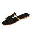 Women's shiny H-shaped buckle light luxury casual slippers