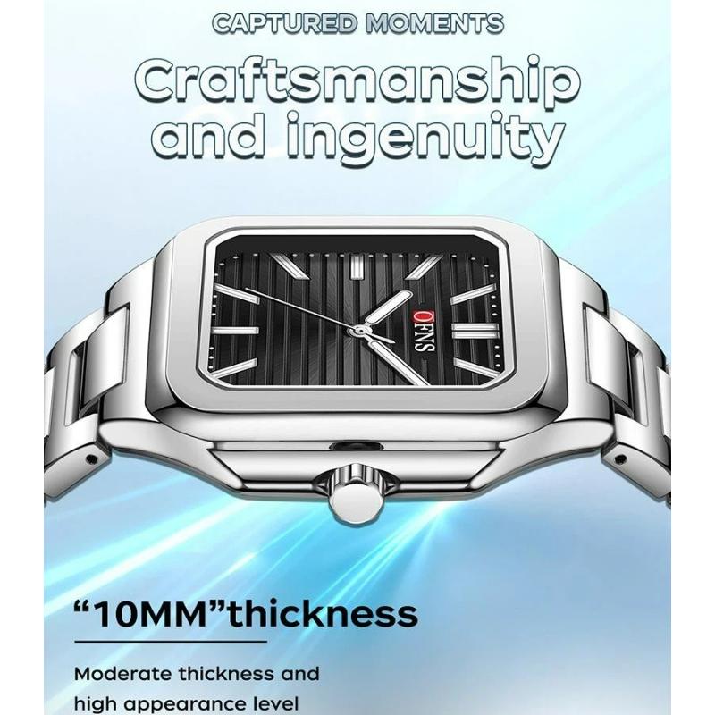 Luxury Square Male Watch Waterproof Luminous Date Quartz Watches For Men Stainless Steel Fashion Men's Clock