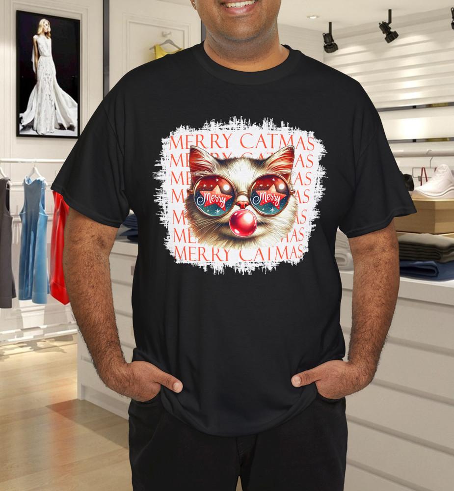 

Cute Black Cat Funny Meowy Christmas Light Xmas Holiday T-Shirt S