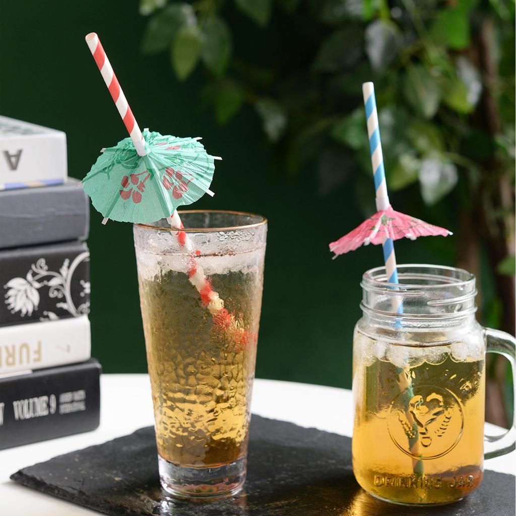 50PCS Umbrella Parasol Drinking Straws Disposable Degradable Tropical Drinking Straws Coloful