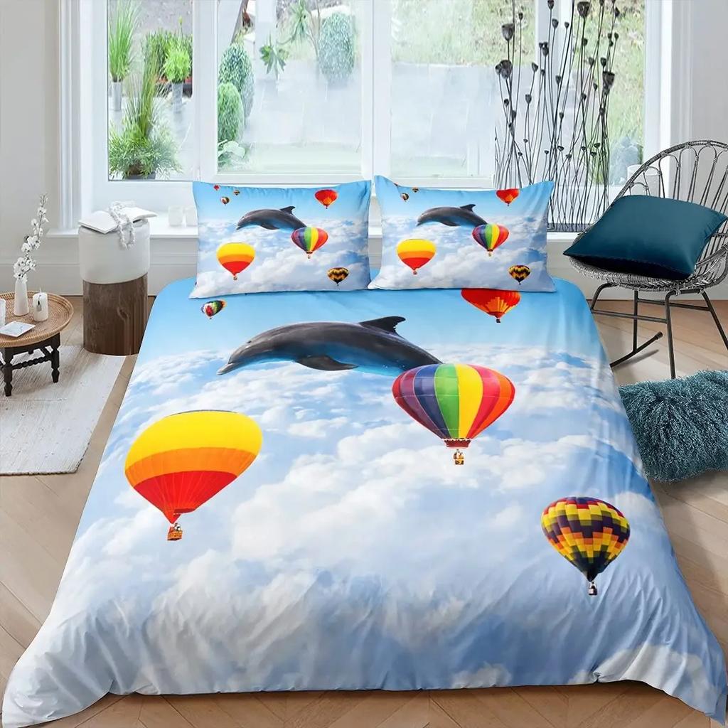 Heißluftballon Bettbezug Set Romantisches Ballon Bettwäsche Set Extremsport Spiele Bettdeckenbezug Romantischer Ausflug Einzel Bettbezug