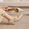 Krazing Pot Genuine Leather Round Toe Thin Heels Summer Shoes Solid Big Size 42 Shallow Decoration buckle Women Shallow Pumps