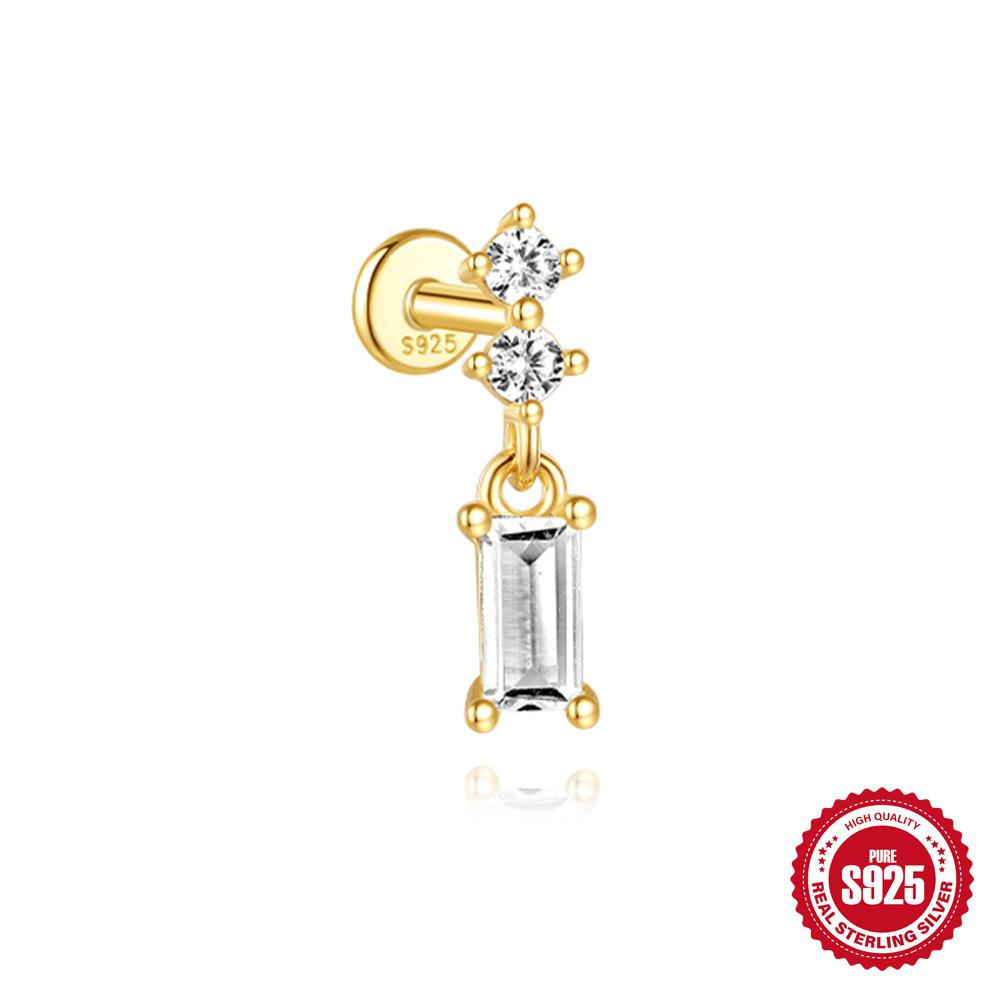 Décoration Trémelle S925 Boucles d'oreilles à tige piercing à fond plat en argent sterling simple tempérament pour femmes avec petits zircons Boucles d'oreilles tempérament pendant