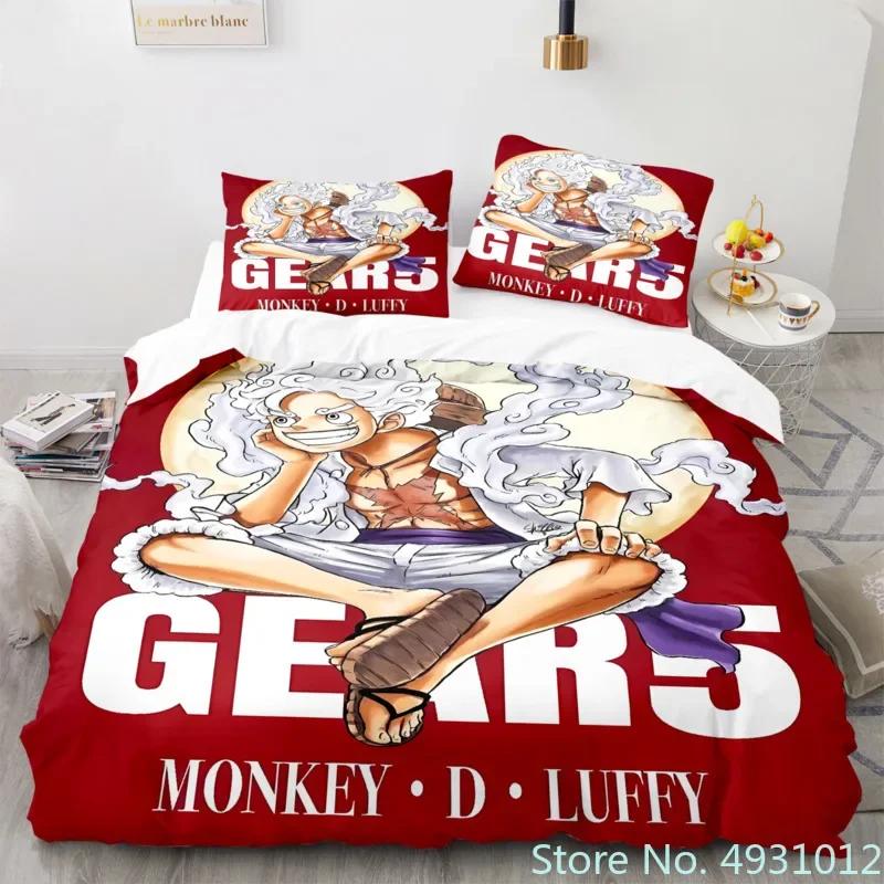 Dětské Chlapecké Anime One Pieces Povlečení Nika Luffy Gear 5 Povlak na přikrývku Povlak na polštář Sada povlaků na přikrývku Jednolůžko Queen King Velikost