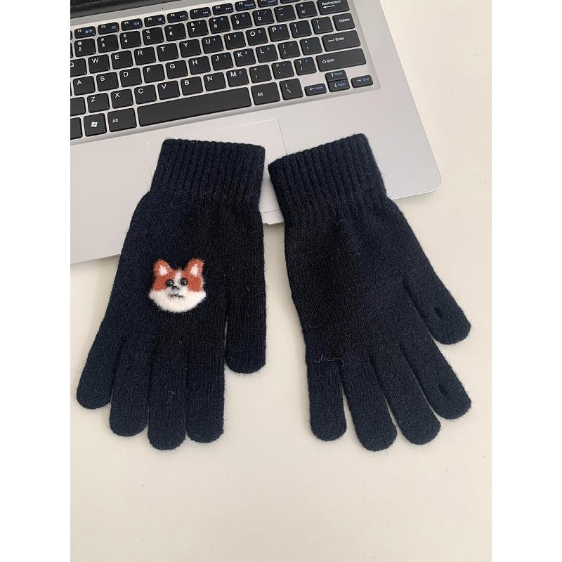 Winter Cartoon Cute Warm Gloves Showing Fingers Touch Screen Student Versatile Cycling Cold Proof Pointer Knitted Gloves for Women