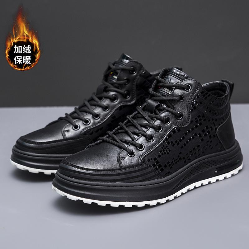 

Новая мужская обувь, трендовая обувь на платформе, повседневная обувь с высоким верхом, деловая кожаная обувь на шнуровке, теплая хлопковая обувь, повседневная обувь 44