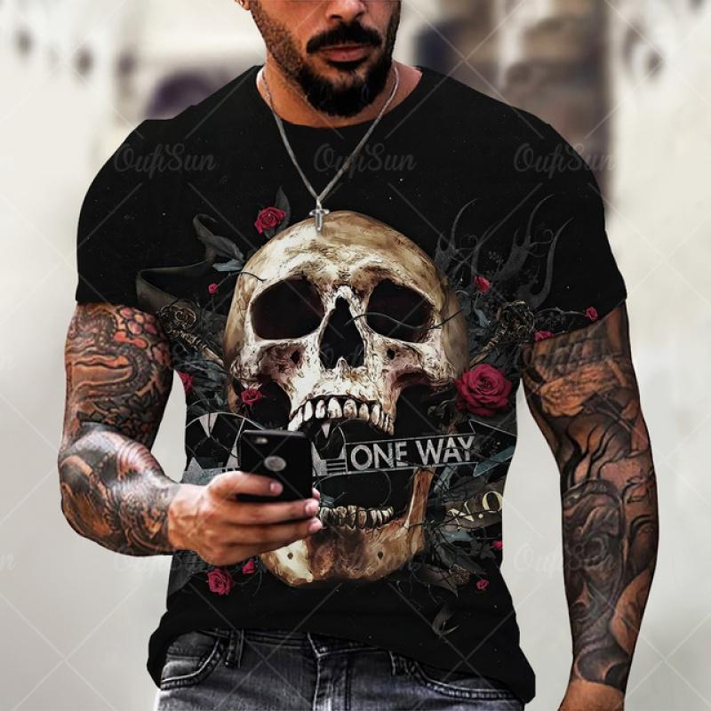 T Shirt For Men Skull Printed Casual Oversized Short Sleeve Clothes Streetwear Hip Hop 3d Printing Tops Harajuku Fashion