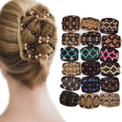 Vintage Beads Elastic Women Hair Styling Double Side Magic Comb Headwear Decor