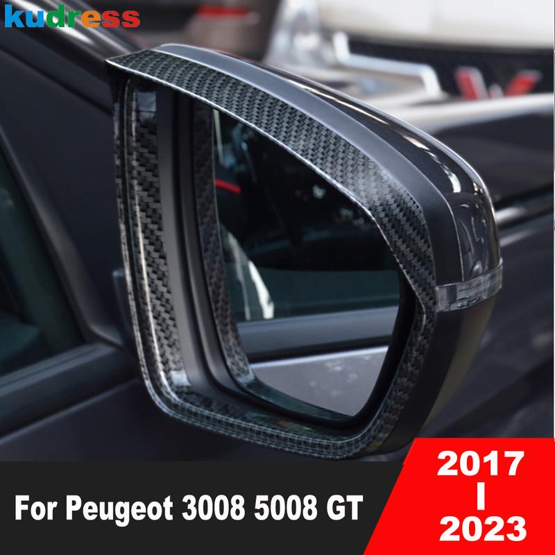 För Peugeot 3008 5008 GT 2017- Kolfiber Sidodörr Backspegel Ögonbrynsskydd Dekorationslist Regnskydd Solskydd Dekorationslister
