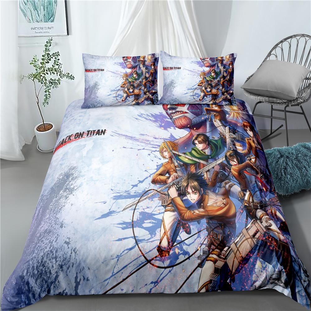 Moda Anime Attack on Titan Tessile per la Casa Federa 3D Biancheria da Letto Piumoni per Bambini Set Biancheria da Letto per Tessili per la Casa
