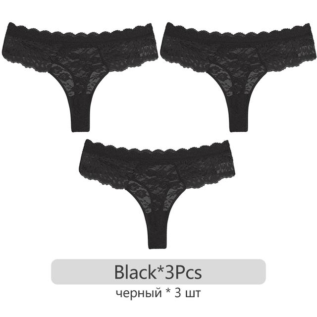 FINETOO 3ks/set Čipkované Tangá Dámske S-XL Sexy G-string Trendy Kvetinové Nohavičky s T-Backom s nízkym pásom Dámske Bikiny Spodná bielizeň Spodná bielizeň