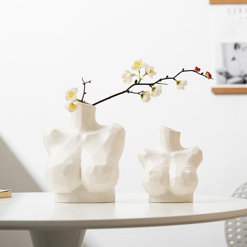Kreative Weiße Menschliche Körpergeometrie Europäischer Und Amerikanischer Stil Kleine Mund Keramikvase Dekoration Hausornament Blumenarrangement Gerät