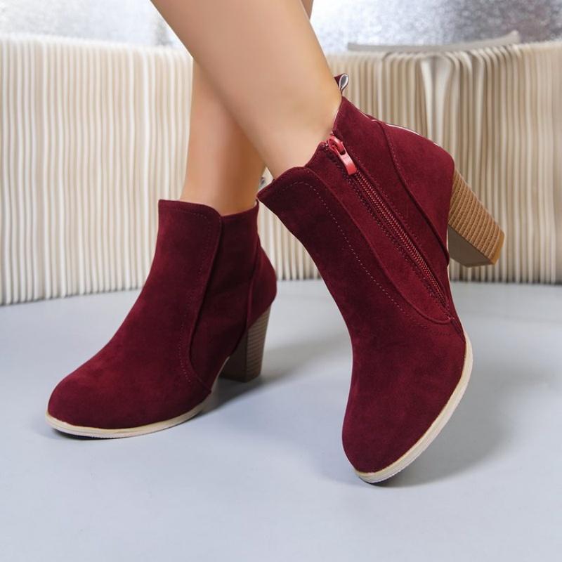 Winter  Comfortable Banquet High Heel Women's Boots Fashion New Round Toe Elegant Casual Thick Heel Short Boots Comfortable Soft Sole Non Slip Design