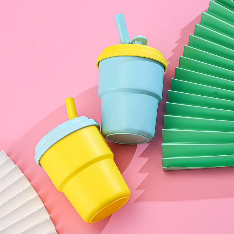 Tazza da Caffè da 400 ml con Coperchio Cannuccia Silicone Tazza per Succhi Freddi Tè al Latte a Prova di Perdite Borraccia Portatile da Viaggio