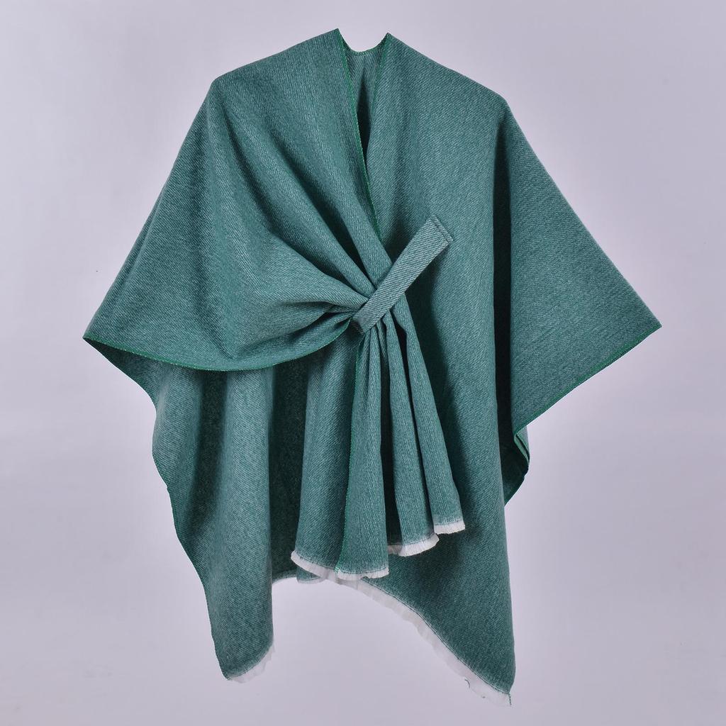 Women's Reversible Thickened Imitation Cashmere Shawl Cape Poncho Scarf