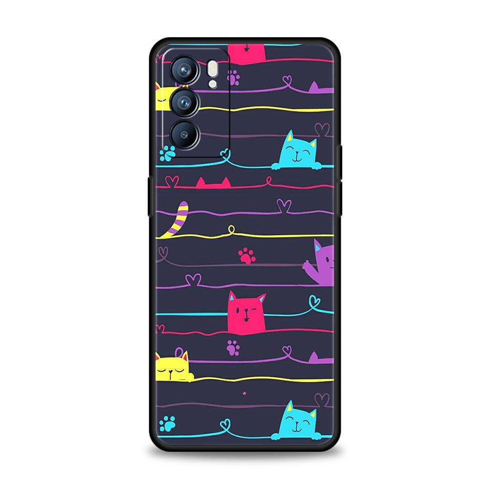 Abstract Creative Cat Line Phone Case For Oppo Reno 13 12 11 10 7 F Find X5 X6 A98 A80 A79 A78 A57 A54 A31 A17 Pro 5G Soft TPU