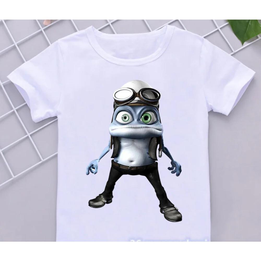 

Смішні футболки для хлопчиків Новий Crazy Frog Аніме Мультяшний Принт Дитячі футболки Хіп-Хоп Одяг Біла Сорочка З Коротким Рукавом Топи 150