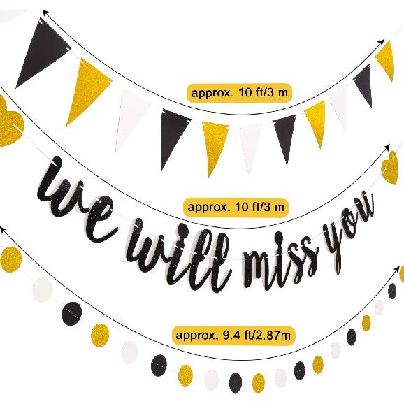 Boao 3 Pieces We Will Miss You Going Away Farewell Banner Decoration Dot Circle Garland Triangle Flag Banner for Retirement Graduation Going Away