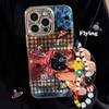 Checked Splicing Cat Planet Suitable for Iphone17 Mobile Phone Case Apple 16 Lanyard 14promax Three Dimensional 13 Hard
