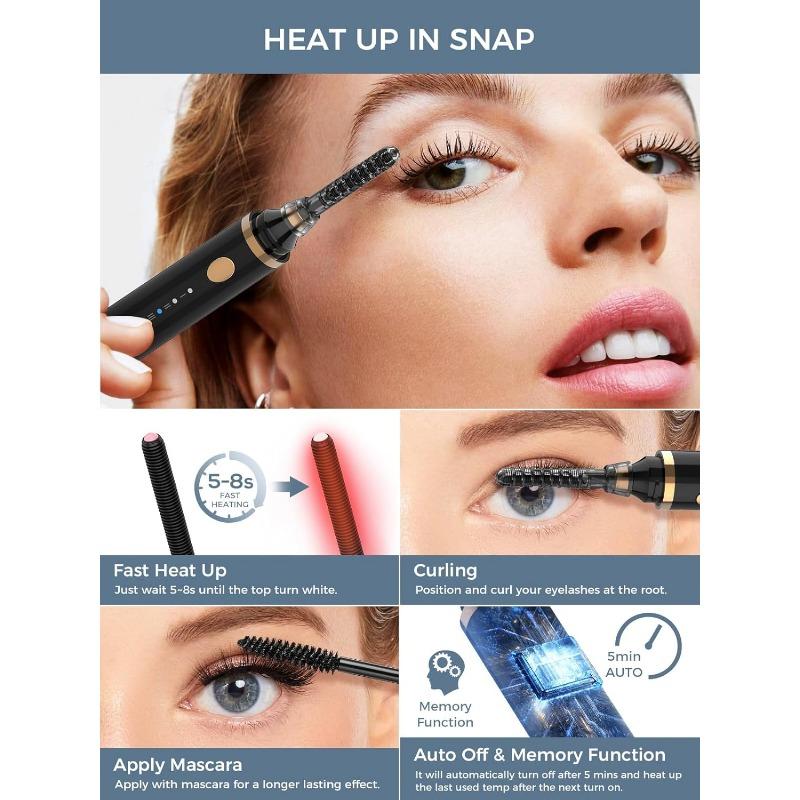 Heated Eyelash Curler, 2024 New 360° Heated Eyelash Brush Rechargeable with 3 Temperatures and 5-Second Quick Warm-Up 3-in-1 Eye