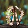 Rose Gold Marquise Flower Ring with Green Zircon - Women's Wedding Jewelry