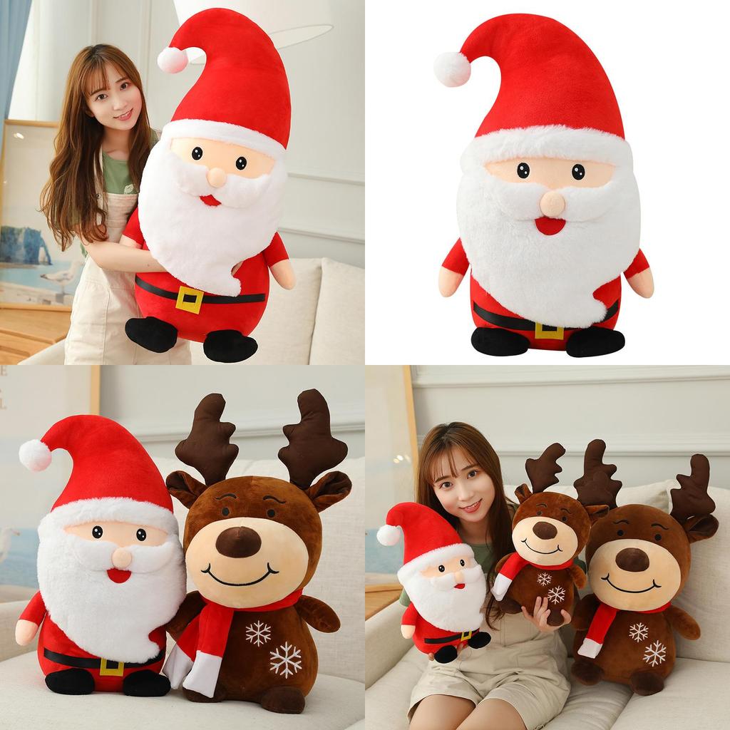 Christmas Santa And Reindeer Plush Set With Scarf For Home Party Decoration