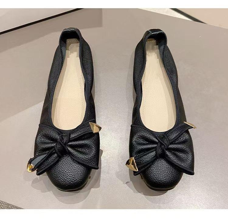 Flat-soled Single Shoes Shallow-mouth Doudou Shoes Women's 2025 New Autumn Soft-soled Casual Women's Shoes 35 To 40 Egg Roll Shoes