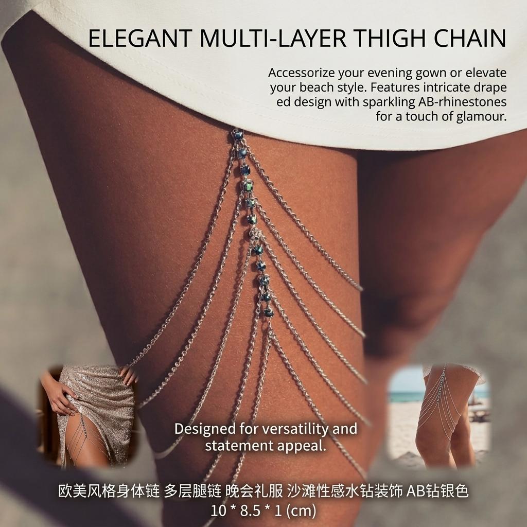 Multi-Layer Thigh Chain with Rhinestone Decoration for Evening Dresses and Beach Parties
