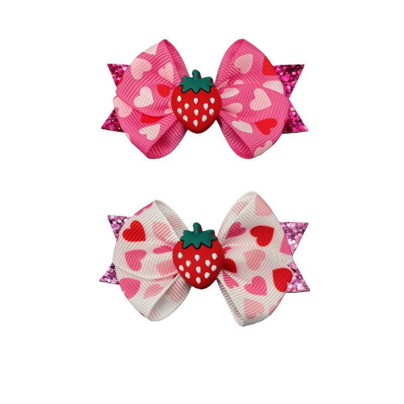 Valentine's Day Heart & Strawberry Bow Hair Clip