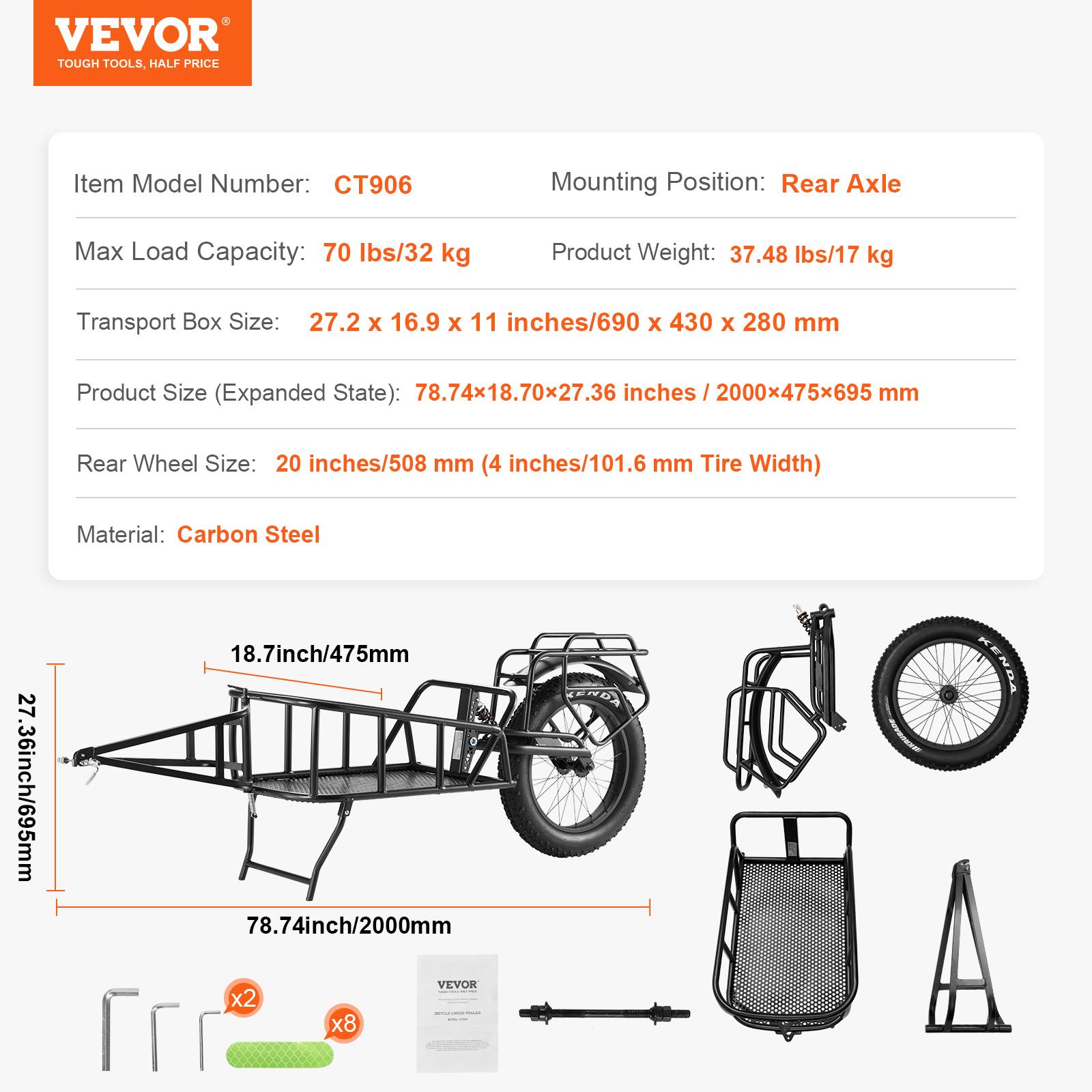 

SucceBuy 70 lbs Bike Cargo Trailer Bicycle Wagon Storage Cart with Universal Hitch 20 Wheels Fits Most Bike Carbon Steel Fram