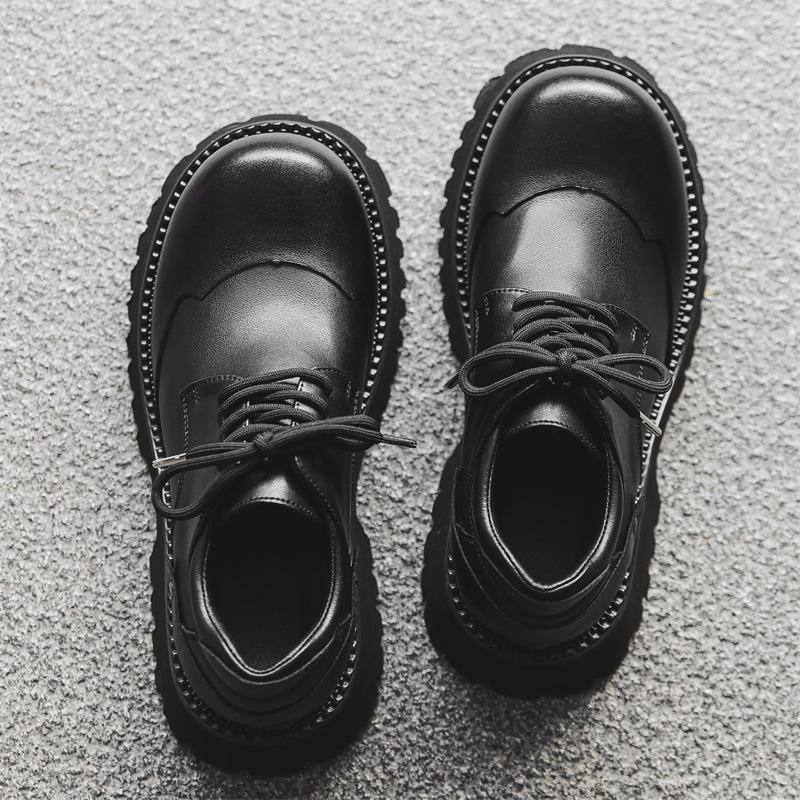 Big Head Derby Topánky Pánske Hrubá podrážka Zvyšujúca sa Čierna Britský štýl Tooling Niche Leather Shoes 66689-J