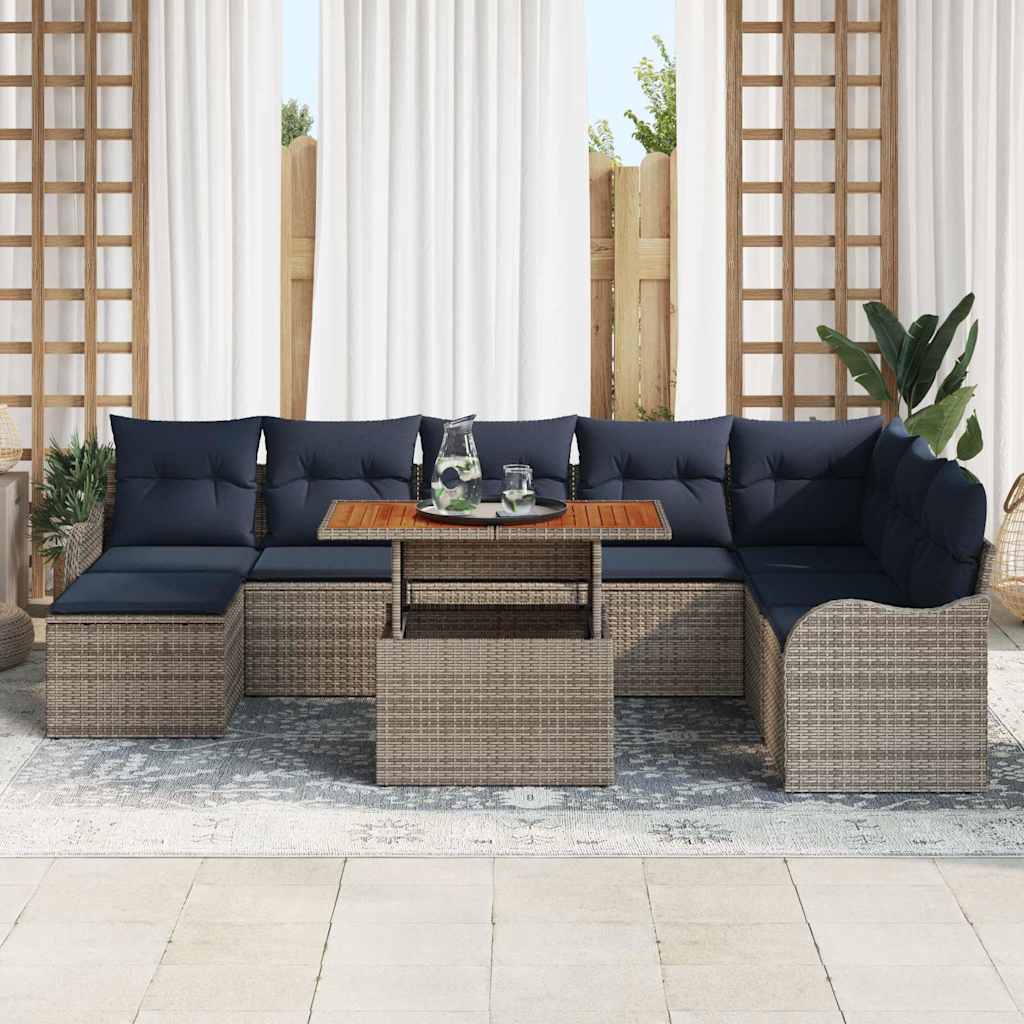 Garden Sofa Set 9 Pcs Grey and Navy Blue