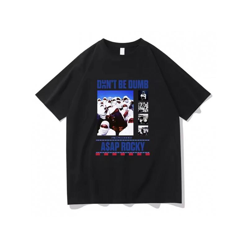 Asap Rocky Ne Sois Pas Stupide Vêtements Homme T-shirt Homme Nouveau dans Hauts& T-shirts Manches Courtes Col Rond Impression Pull T-shirts