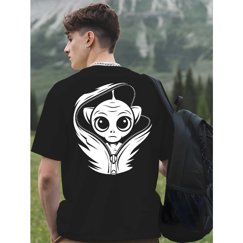 

Men s Neon Orange & Black Alien Graphic T-Shirt - Hidden Aliens Back Print, Round Neck Short Sleeve Casual & Gym Shirt for Basketball Training 4XL чорний