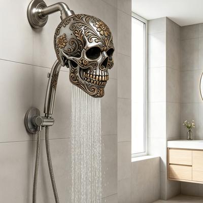 Resin Shower Head for Kids, Skull-Shaped High Pressure Shower Head, Easy Installation Bathroom Decor