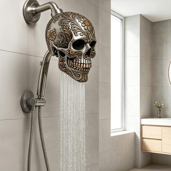 Resin Shower Head for Kids, Skull-Shaped High Pressure Shower Head, Easy Installation Bathroom Decor