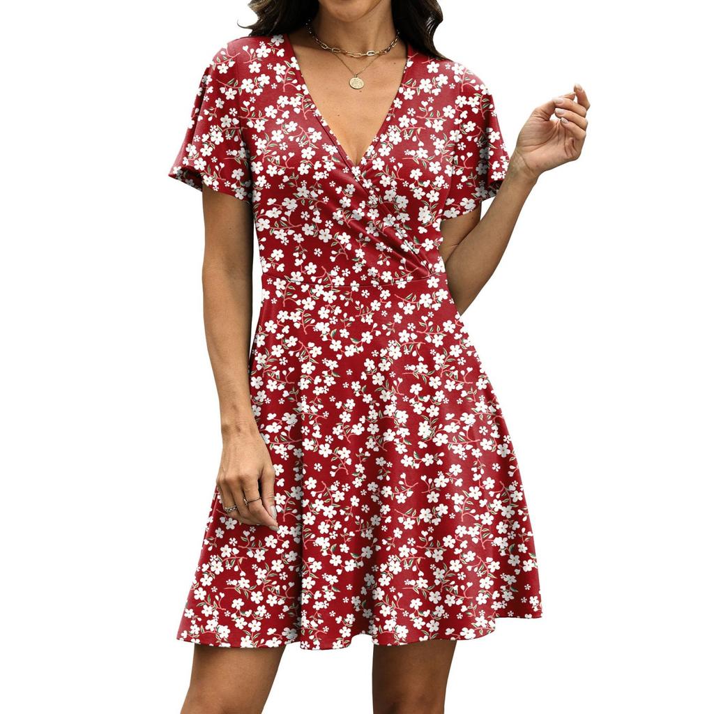 Fashionable Women's Casual Floral Wrap Dress With V-Neck And Waist
