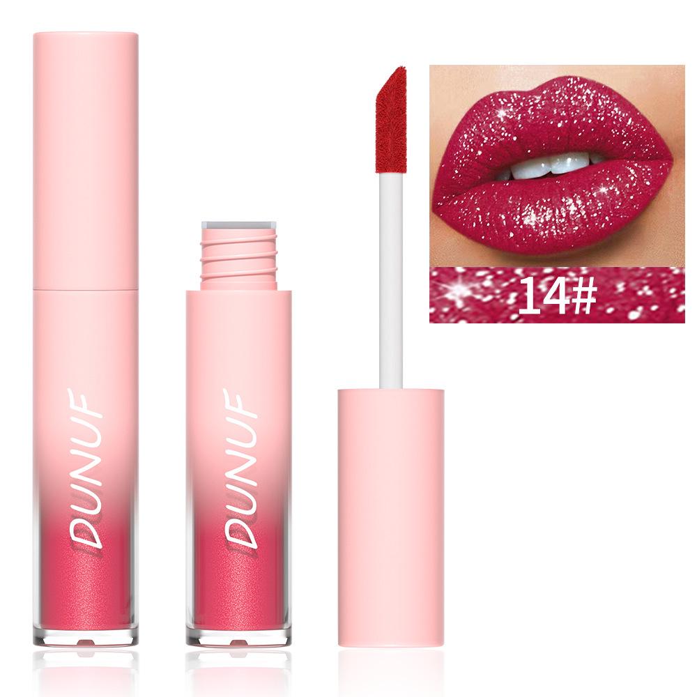 DUNUF 18-Color Diamond Lipstick Gloss: Easy-Apply, Long-Lasting, Plumping Shimmer Glaze for Glossy Makeup.