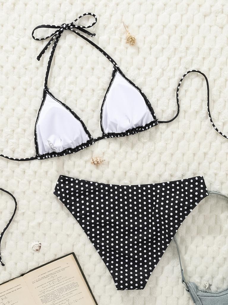 Dámské plavky Oboustranný potisk Sexy s vázáním za krkem Bez zad Vázání vzadu Bikini Kostým Plážové oblečení Plavky